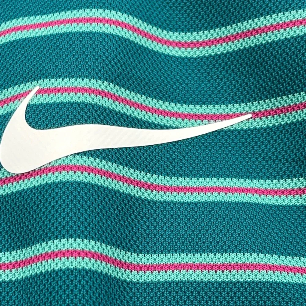 Nike Dri-FIT Mens Striped Golf Polo Shirt Teal‎ Pink DH0829-367 Size S